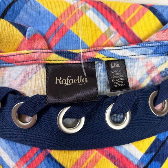 Rafaella Women Top Size L Large Blue Yellow Plaid Eyelet Collar Short Sleeve - Picture 6 of 9